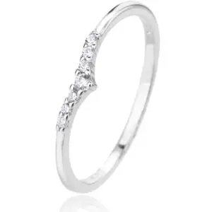 Silver ring with white cubic zirconia stones and V-shaped decoration