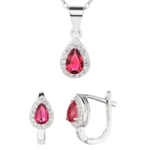 Drop shaped fuchsia red stone with white cubic zirconia stones (without chain)
