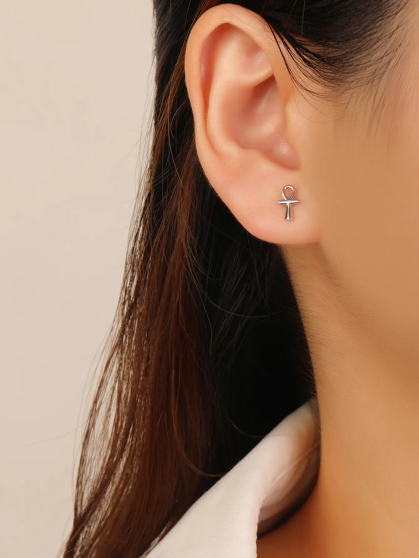 Ezüst Ankh fülbevaló – az élet kulcsa, óegyiptomi kereszt szimbólum