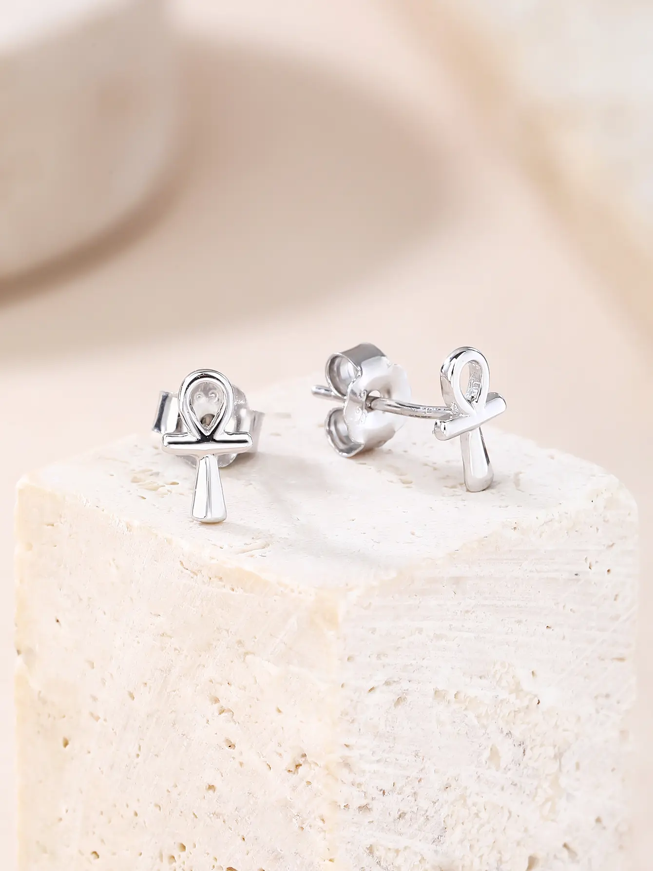 Ezüst Ankh fülbevaló – az élet kulcsa, óegyiptomi kereszt szimbólum_3