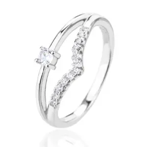Silver engagement ring with white cubic zirconia stones