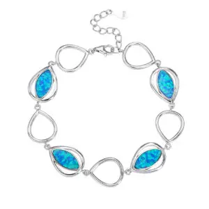 Silberarmband mit Tropfenkontur und blauen Opalsteinen (16,5+3,5 cm)