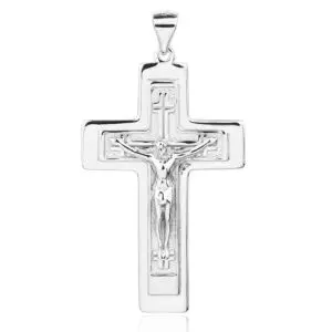 Ródiumozott mutatós kereszt medál