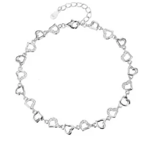 Zirkoniastein-Armband mit Herzmuster - 17,5+4 cm