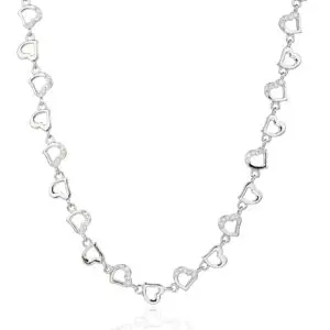 Heart pattern zirconia stone necklace - 44+4 cm