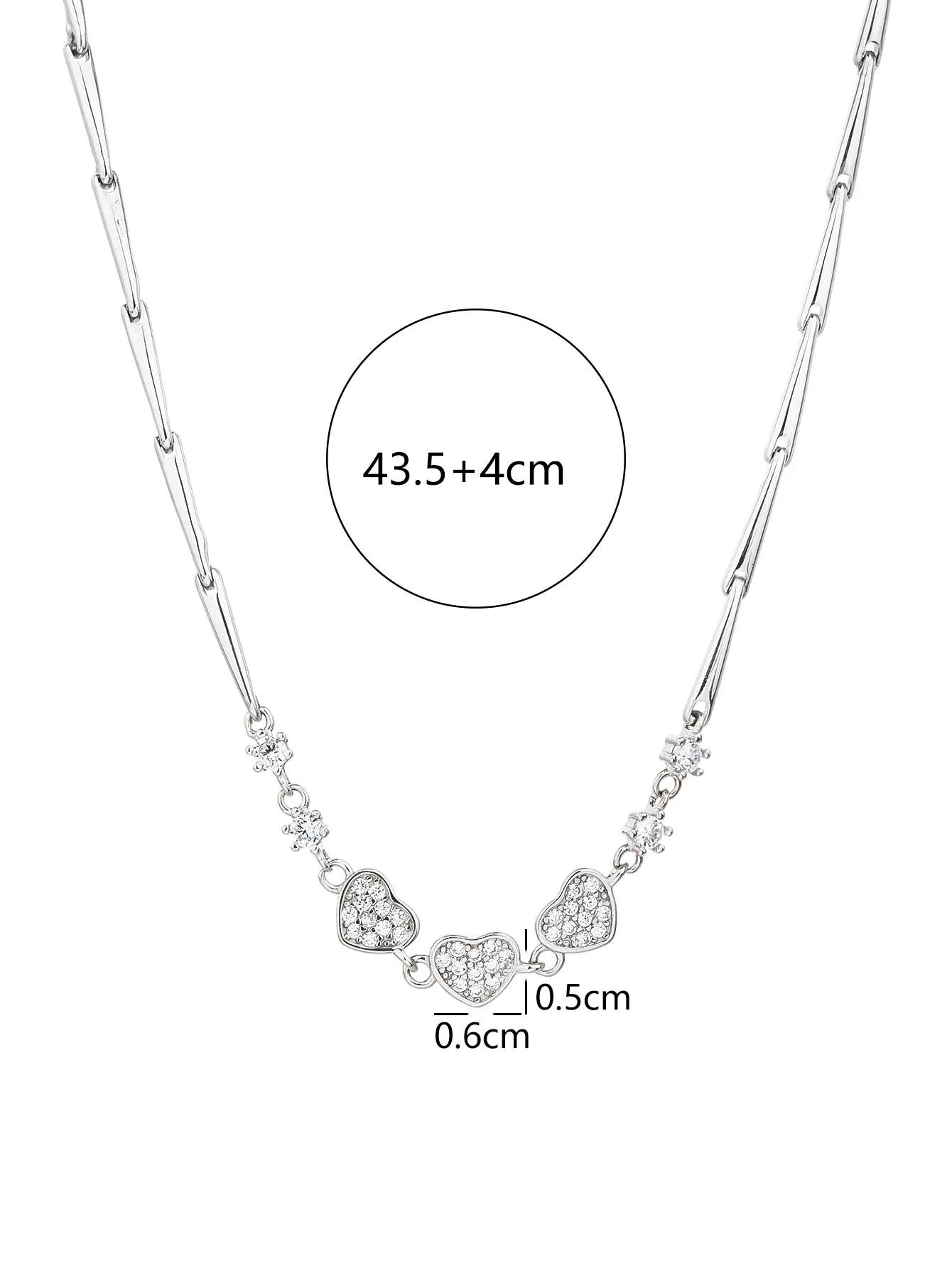 Szív motívumos cirkónia köves nyaklánc – 43,5+4 cm,