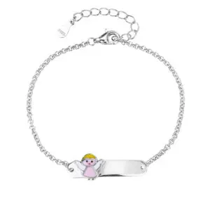 Silver bracelet for children with angel figure, engravable (14+4 cm)