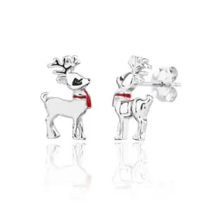 Silver reindeer earrings with red scarf