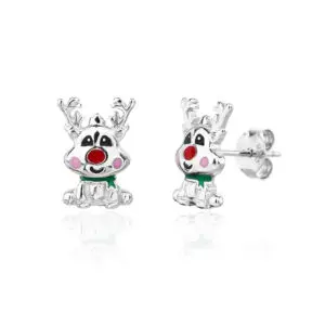 Silver reindeer earrings, enamel plated, AG 925, rhodium plated