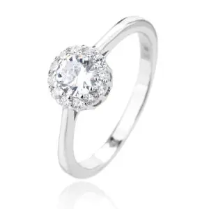 White cubic zirconia stones silver ring with rhodium plated multi-stone solitaire style