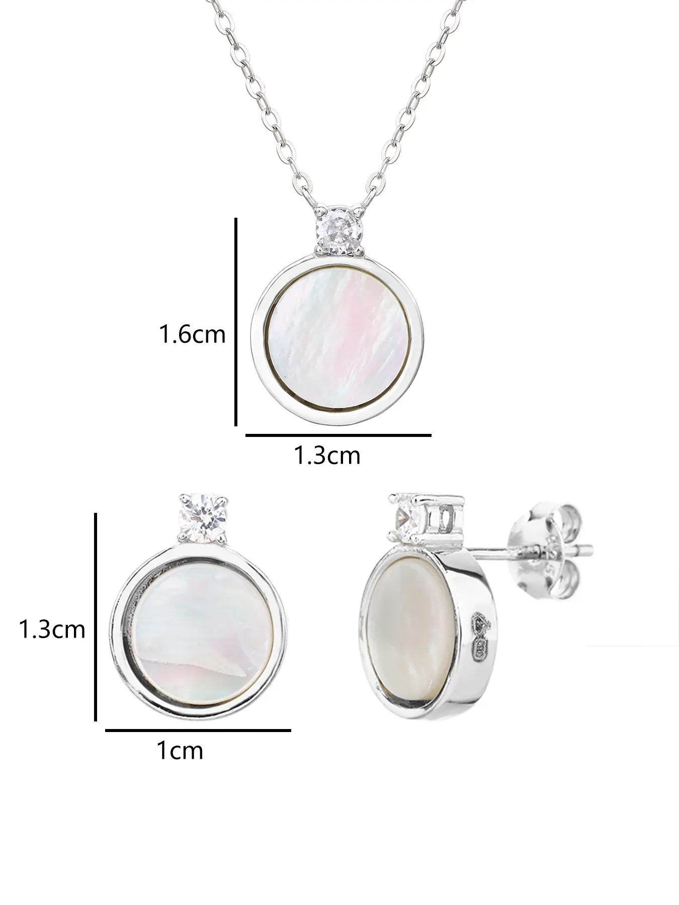 Gyöngyházas ezüst ékszerszett cirkónia kövekkel ródium bevonattal_1