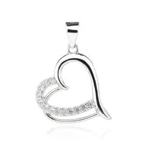 Open heart pendant with zirconia - AG 925 sterling silver, rhodium plated (without chain)