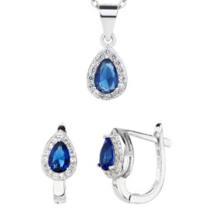 Drop shaped royal blue stone set with white cubic zirconia stones (without chain)