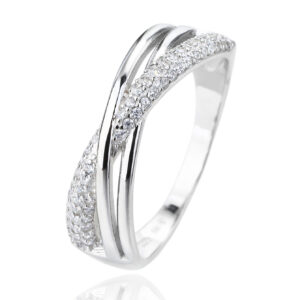 Silver micro set design ring with white cubic zirconia stones